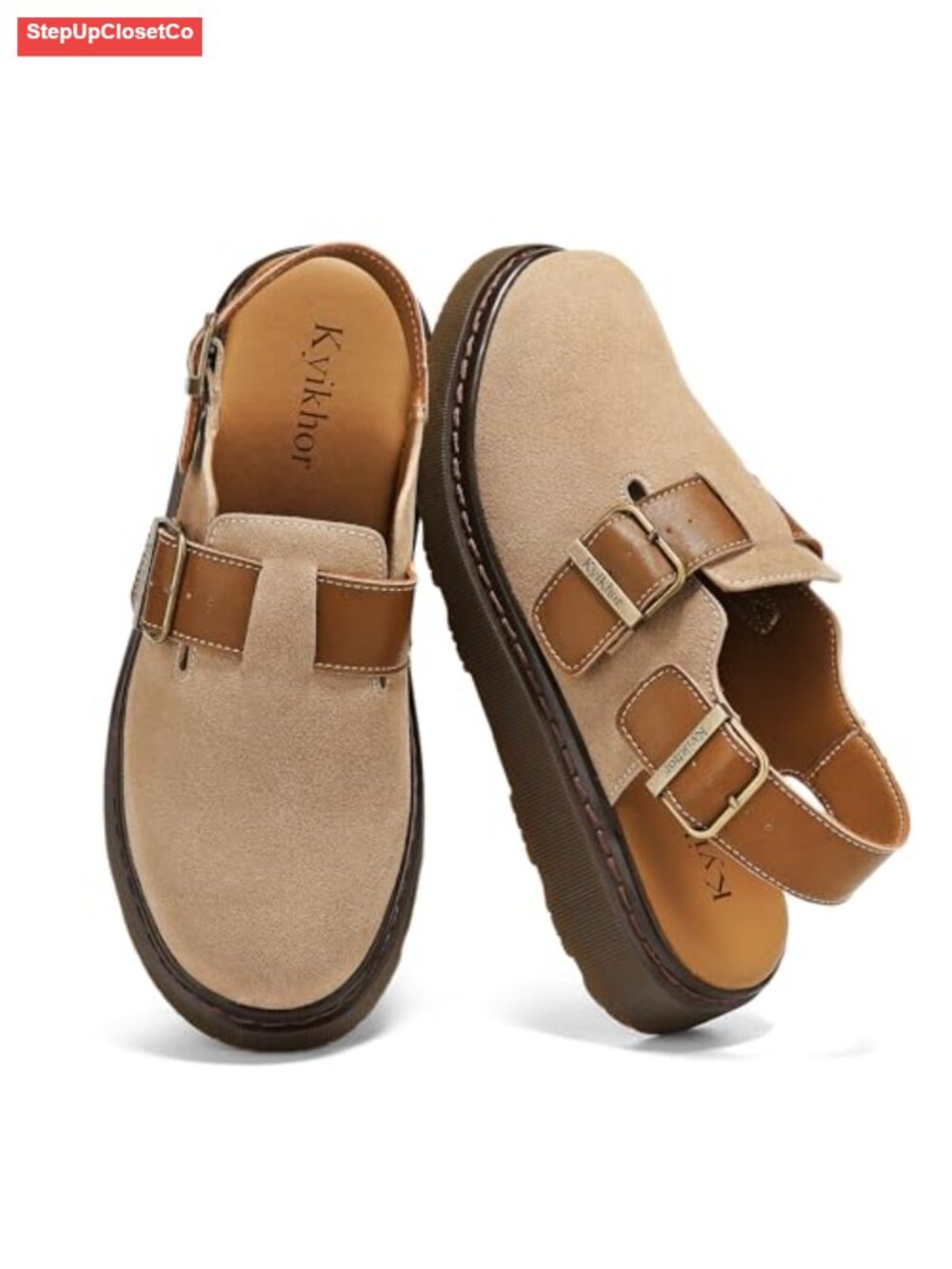Suede Leather Loafer Slip-Ons for Women, Comfort Footbed Mules with Back Strap,